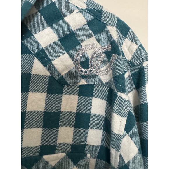 Bit & Bridle Plaid Western Shirt Womens Size 3X Embroidered Flannel Pearl Snap - Picture 2 of 8